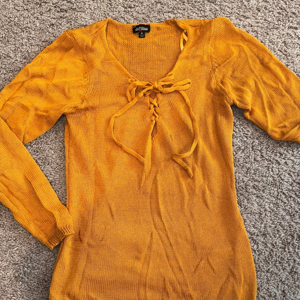 American Rag Golden Lace-Up Knit Top